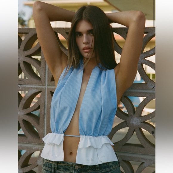 With Jean Tops - WITHJEAN QUINN TOP IN BLUE PINSTRIPE, SIZE SMALL